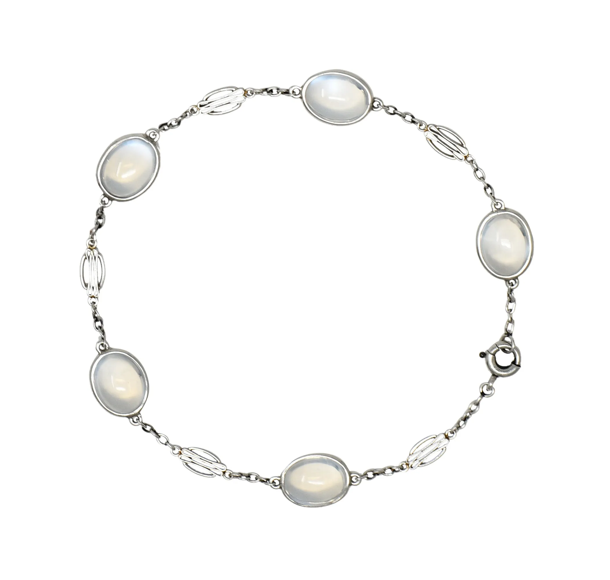 Art Deco 1930's Moonstone Cabochon Platinum Link Vintage Bracelet