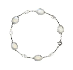 Art Deco 1930's Moonstone Cabochon Platinum Link Vintage Bracelet