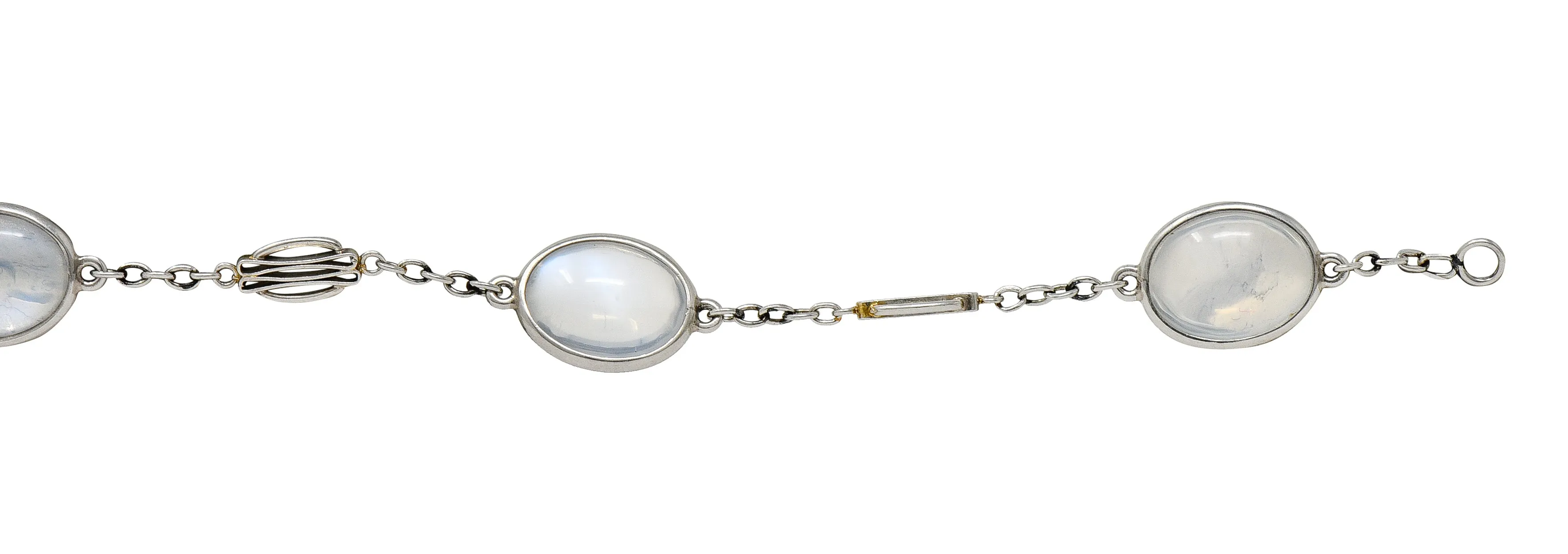 Art Deco 1930's Moonstone Cabochon Platinum Link Vintage Bracelet