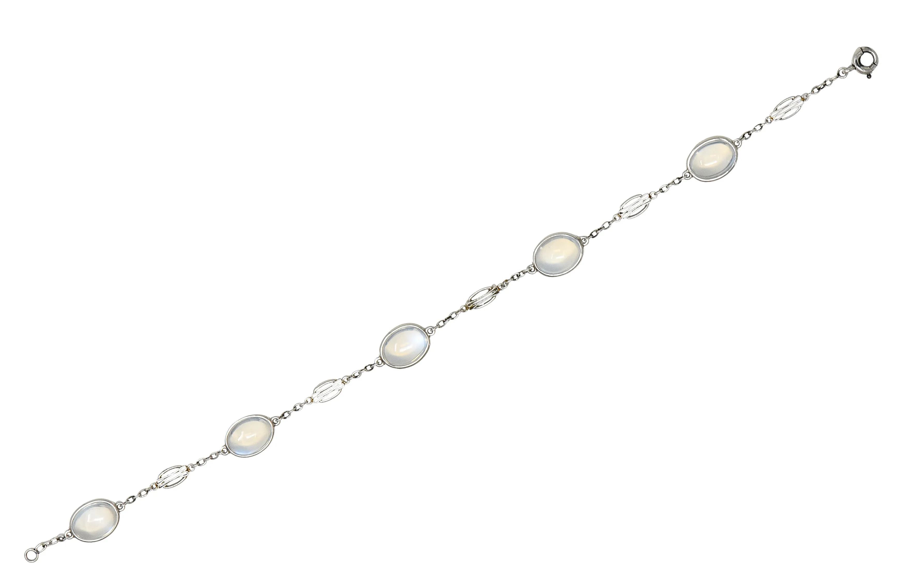 Art Deco 1930's Moonstone Cabochon Platinum Link Vintage Bracelet