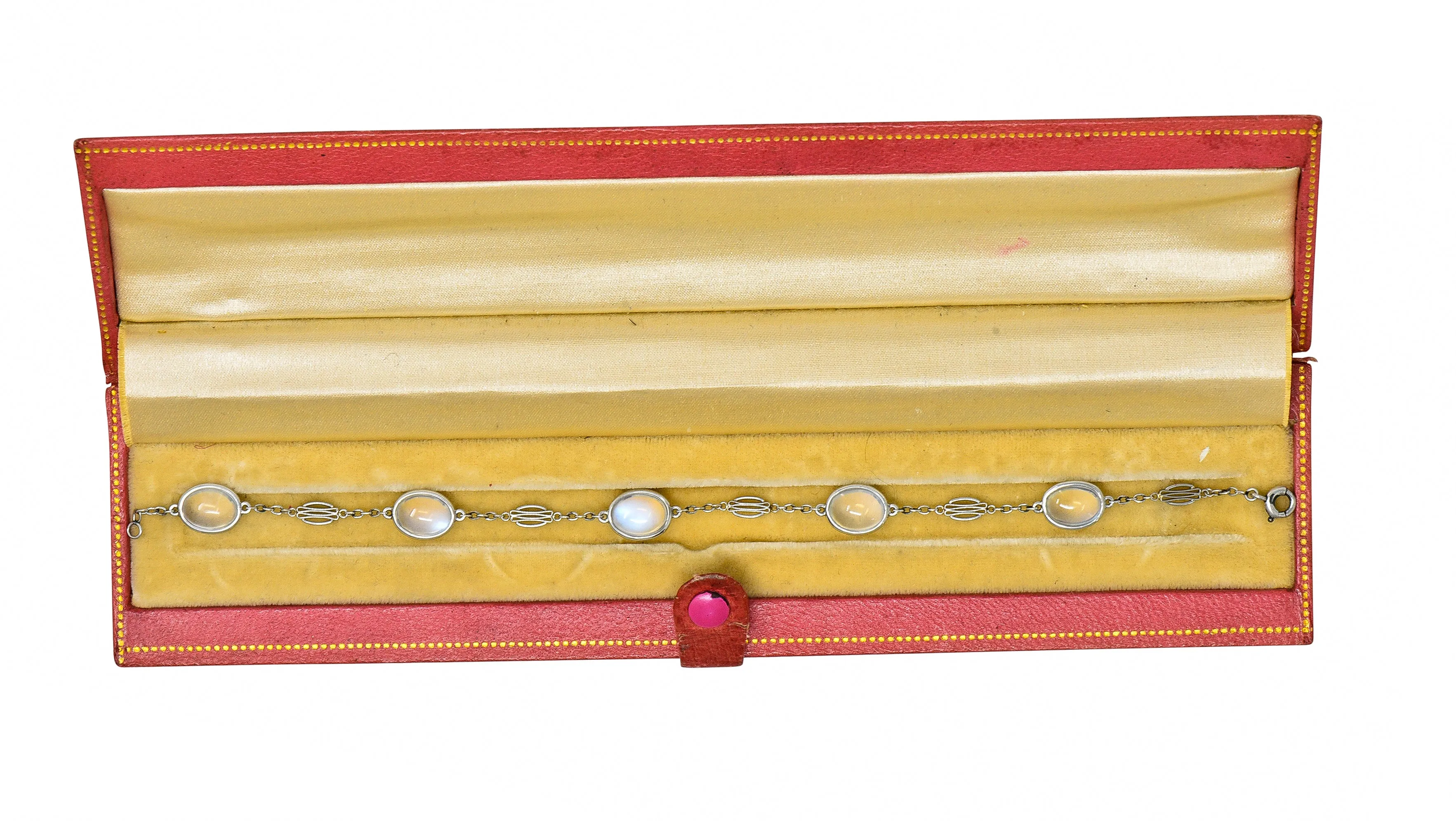 Art Deco 1930's Moonstone Cabochon Platinum Link Vintage Bracelet