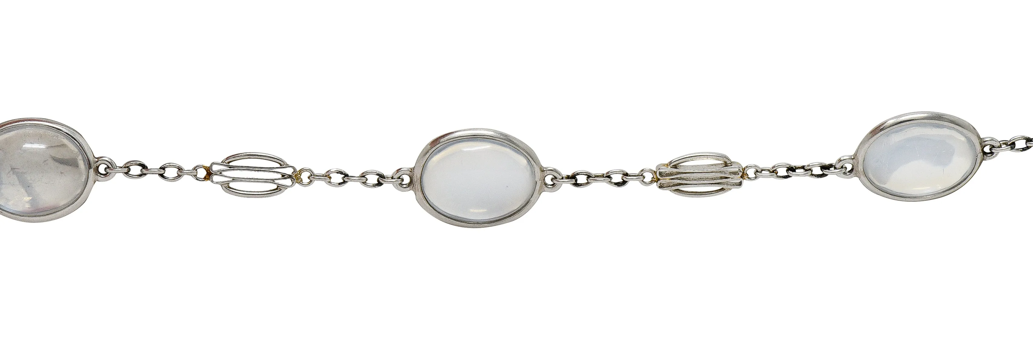 Art Deco 1930's Moonstone Cabochon Platinum Link Vintage Bracelet