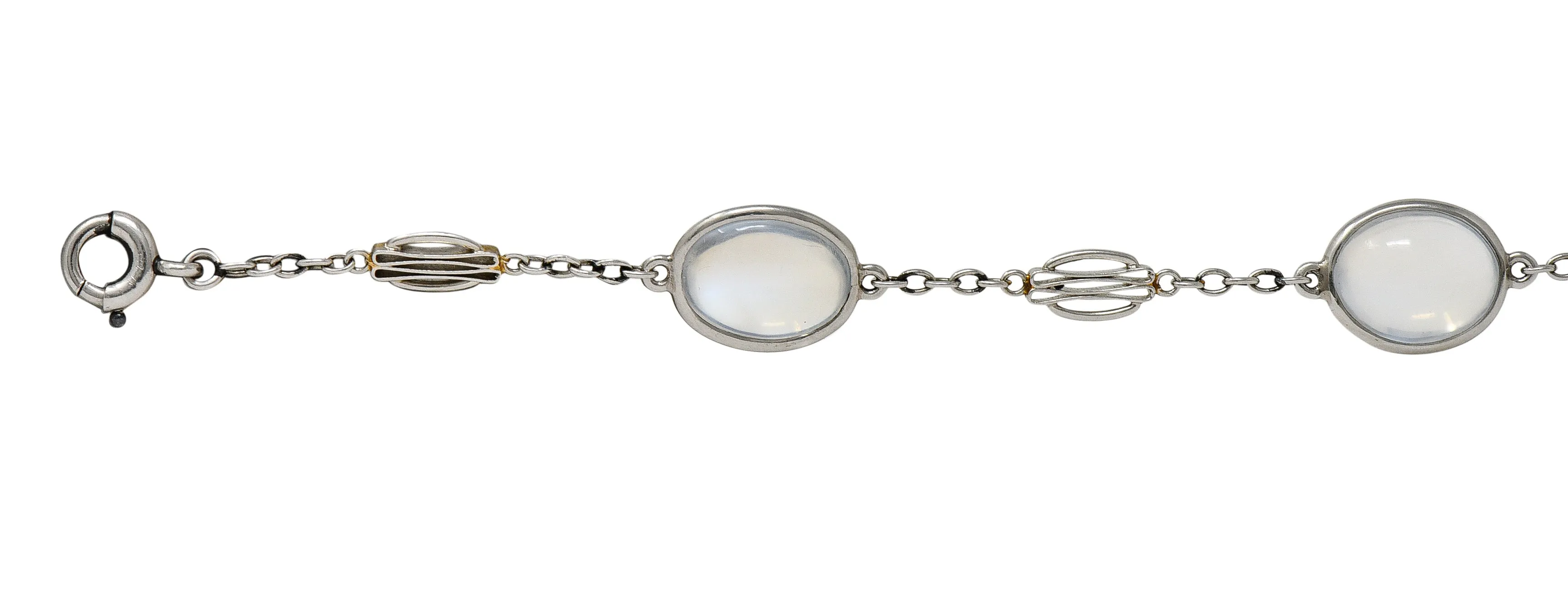 Art Deco 1930's Moonstone Cabochon Platinum Link Vintage Bracelet