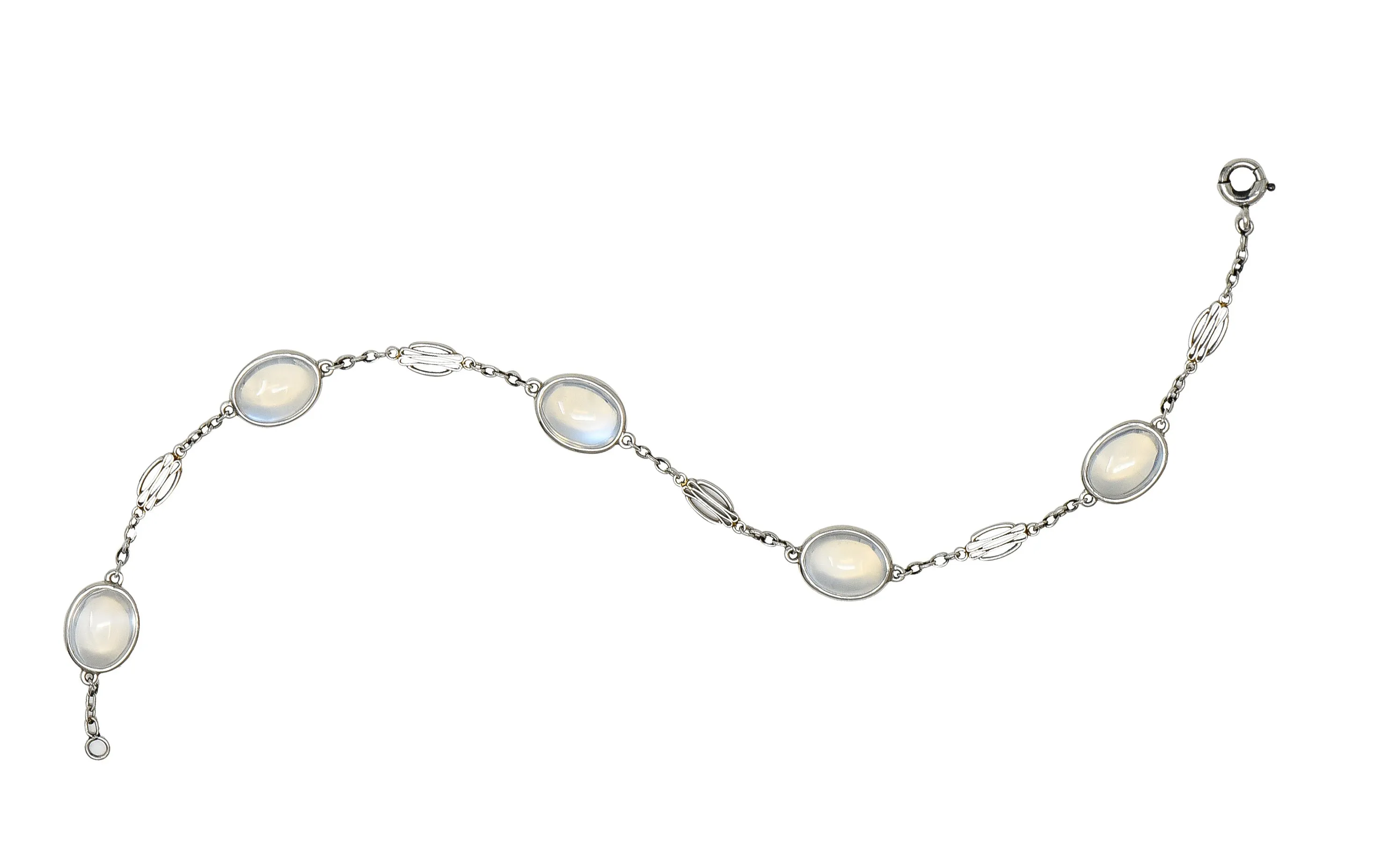 Art Deco 1930's Moonstone Cabochon Platinum Link Vintage Bracelet