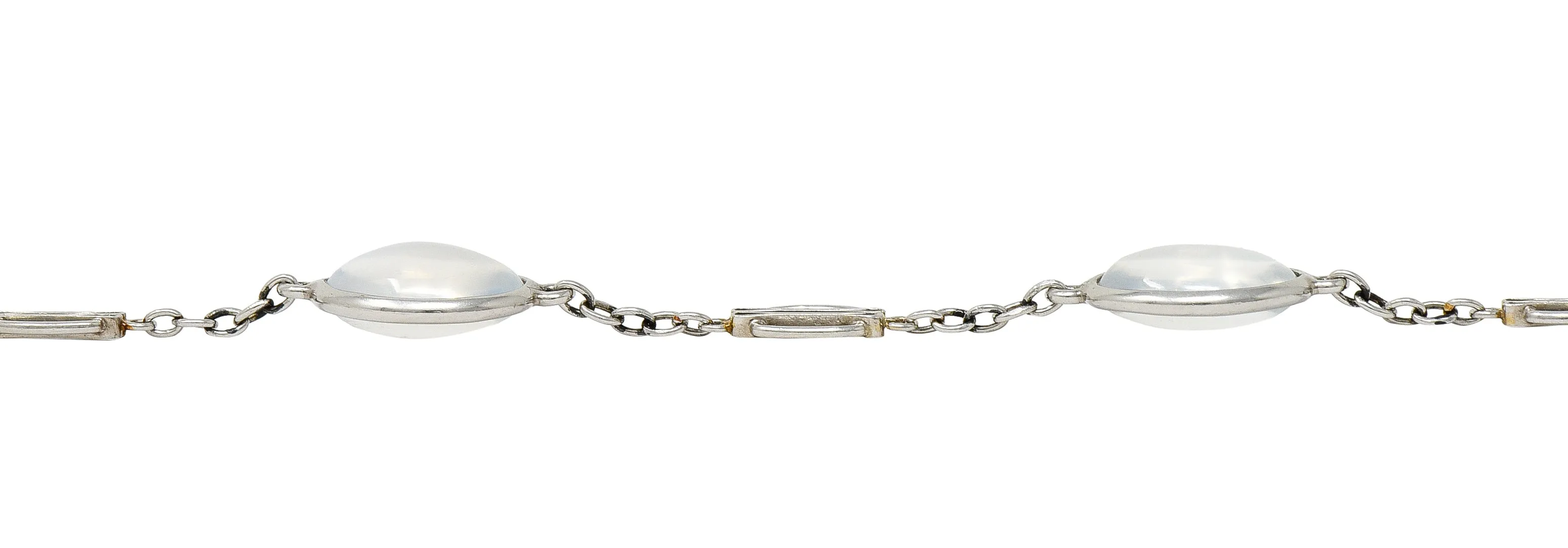 Art Deco 1930's Moonstone Cabochon Platinum Link Vintage Bracelet