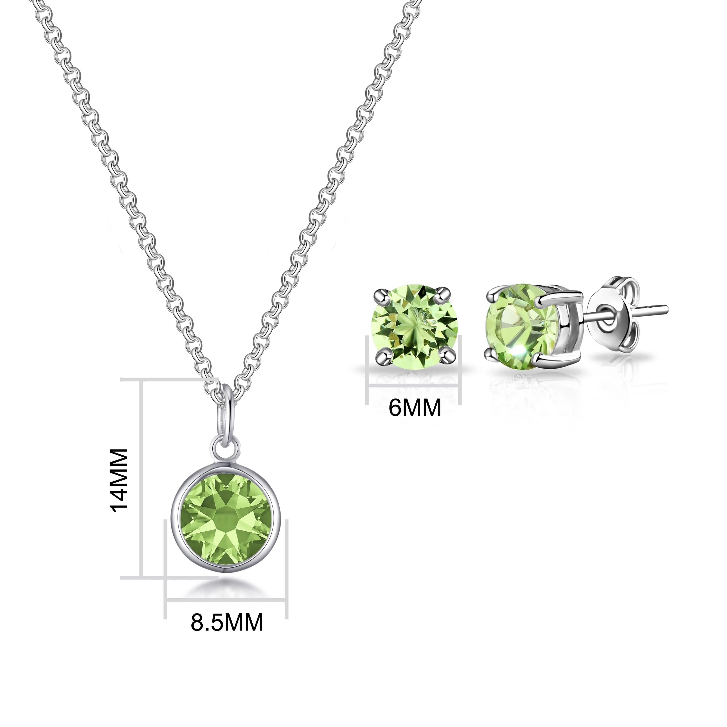 August (Peridot) Birthstone Necklace & Earrings Set Created with Zircondia® Crystals