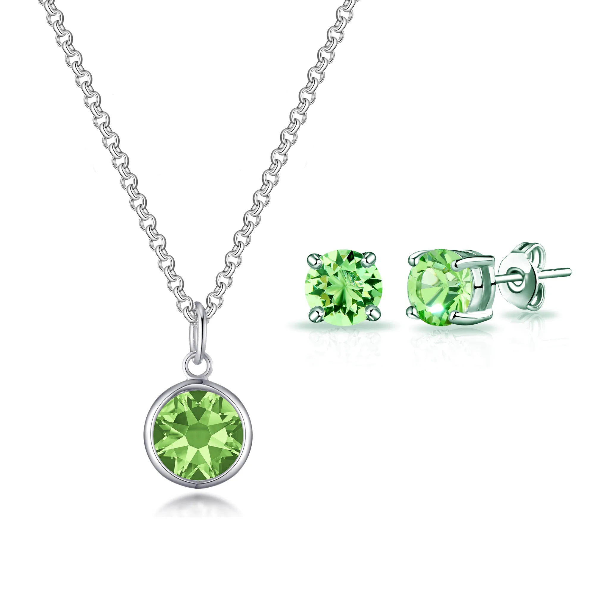 August (Peridot) Birthstone Necklace & Earrings Set Created with Zircondia® Crystals