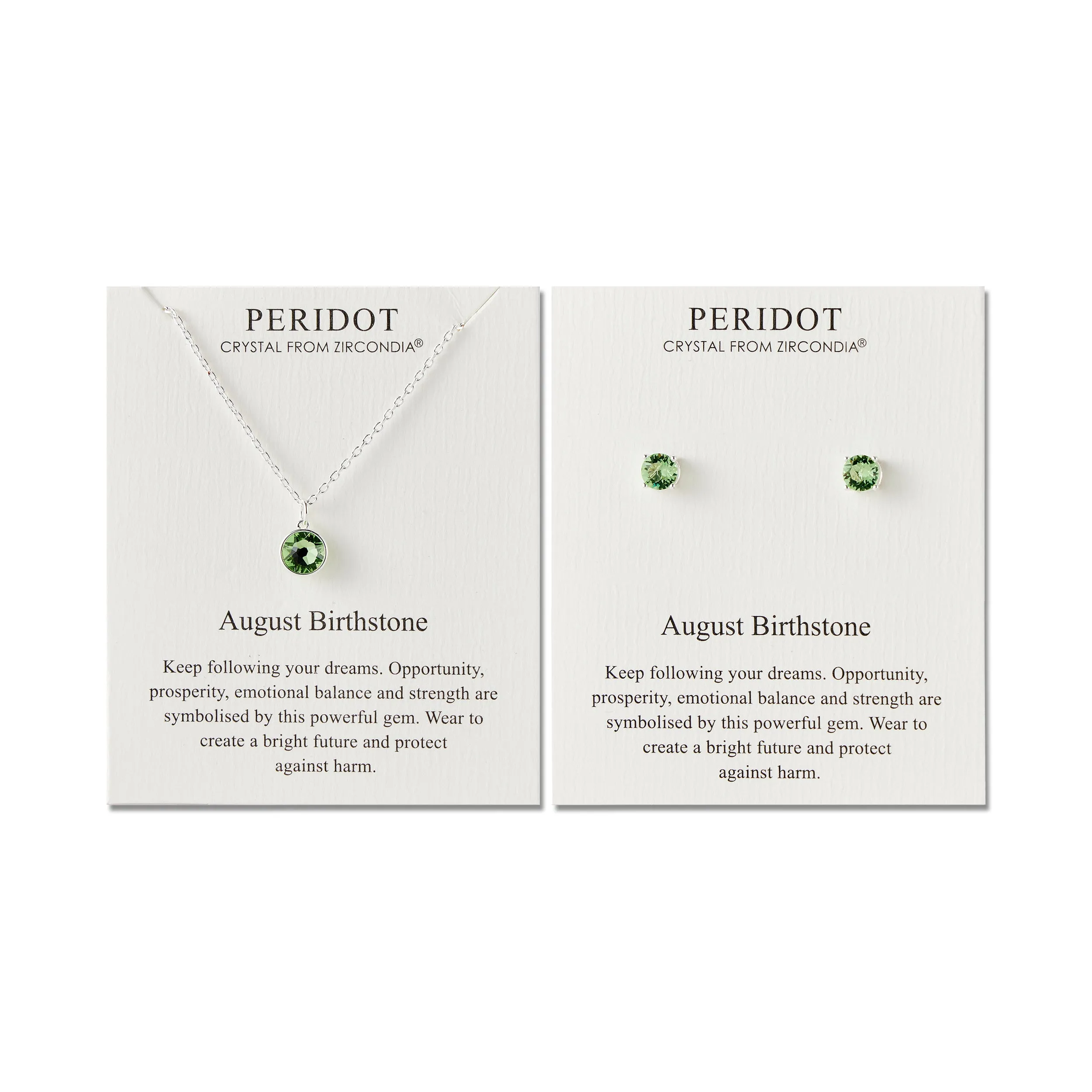 August (Peridot) Birthstone Necklace & Earrings Set Created with Zircondia® Crystals