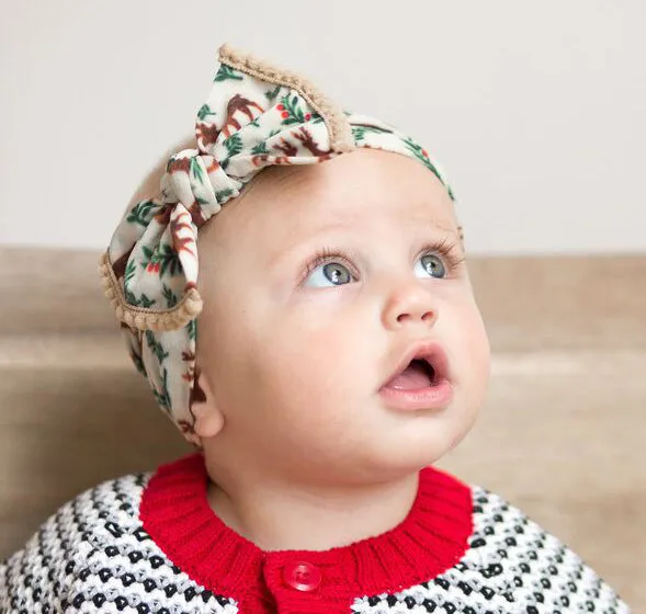Baby Bling Reindeer w/Pom Trimmed Printed Knot Headband