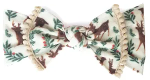Baby Bling Reindeer w/Pom Trimmed Printed Knot Headband