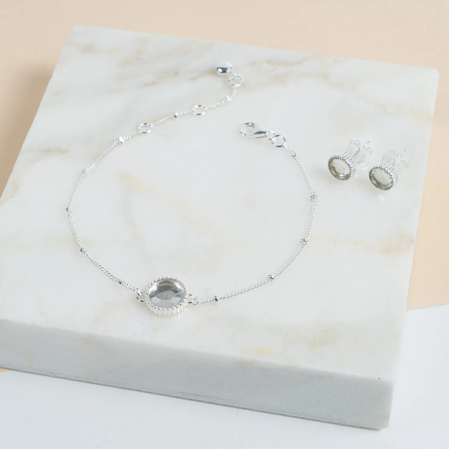 Barcelona Silver April Crystal Birthstone Stud Earrings