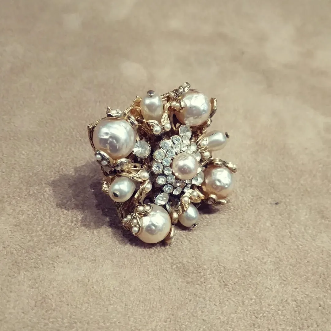 Baroque Pearl Statement Cross Brooch Unsigned
