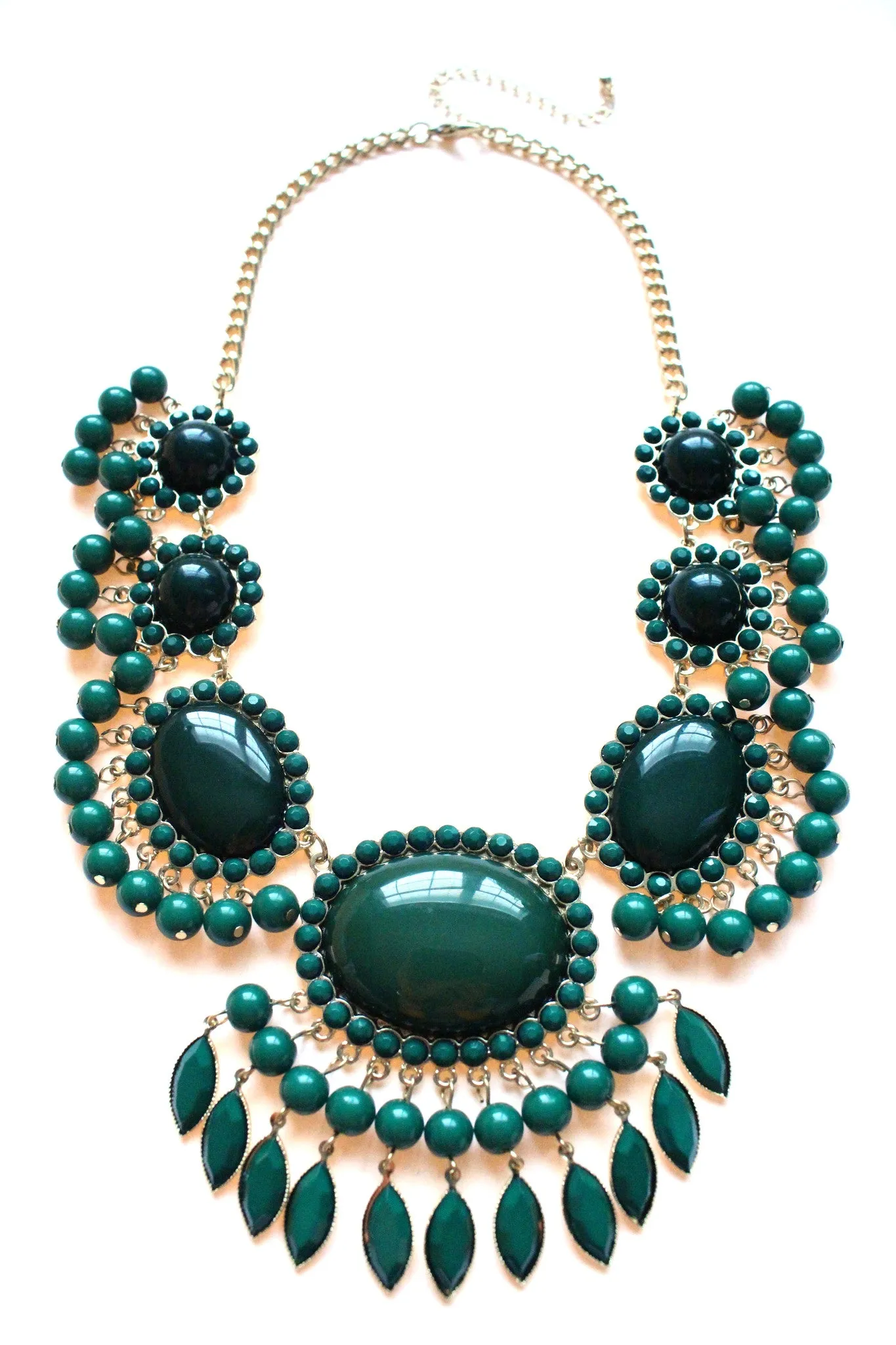 Bauble Fan Fringe Statement Necklace- Green