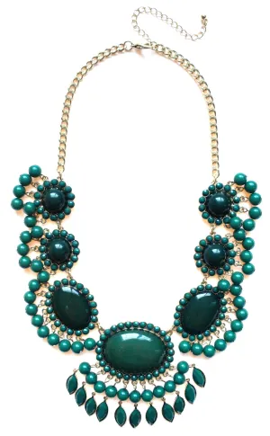 Bauble Fan Fringe Statement Necklace- Green