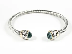 Beautiful Cable Wire Band Design Aquamarine Crystal Duo End Brass Cuff Bangle