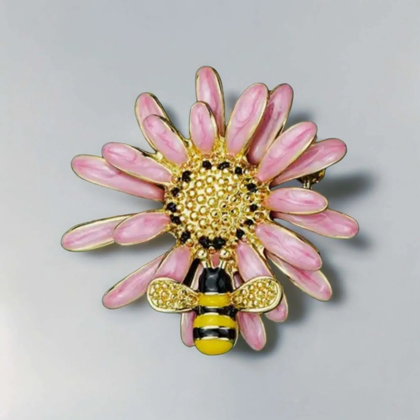 Bee And Flower Enamel Brooch
