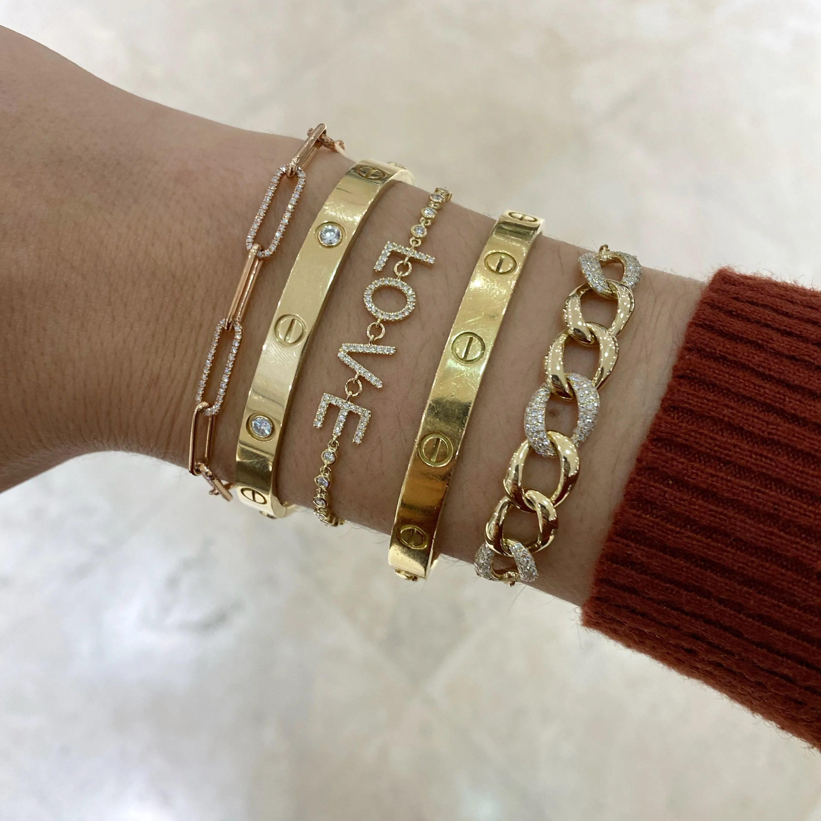 Bezel-Set Diamond LOVE Link Bracelet