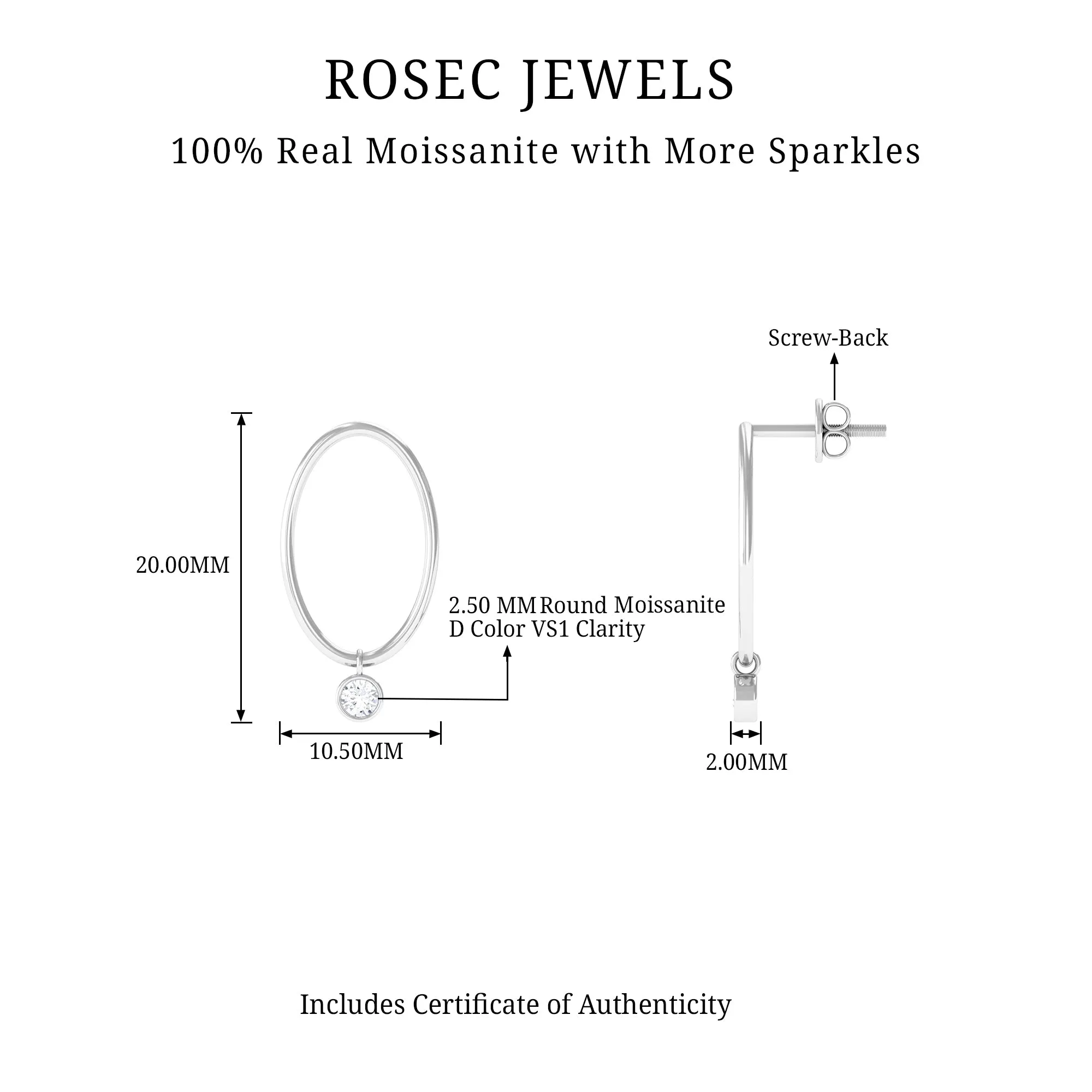 Bezel Set Moissanite Front Facing Hoop Drop Earrings