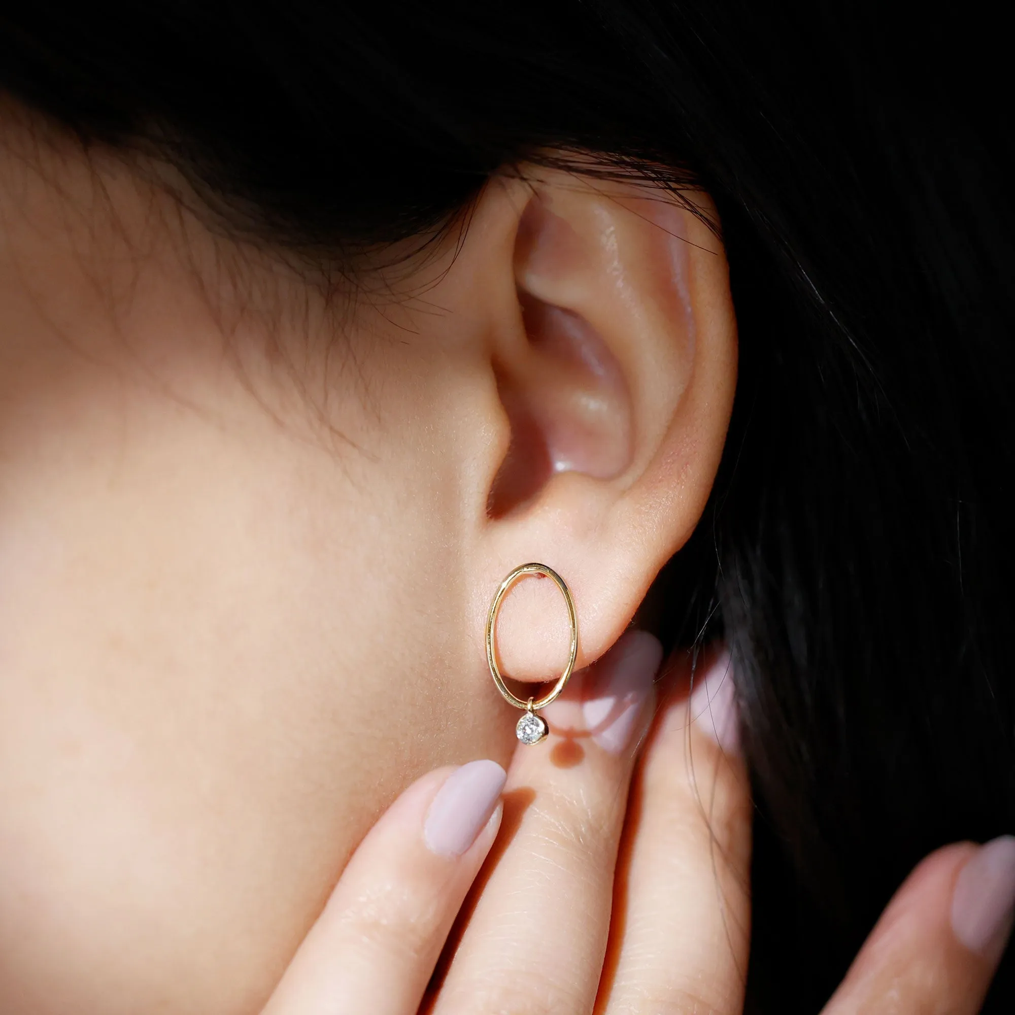 Bezel Set Moissanite Front Facing Hoop Drop Earrings