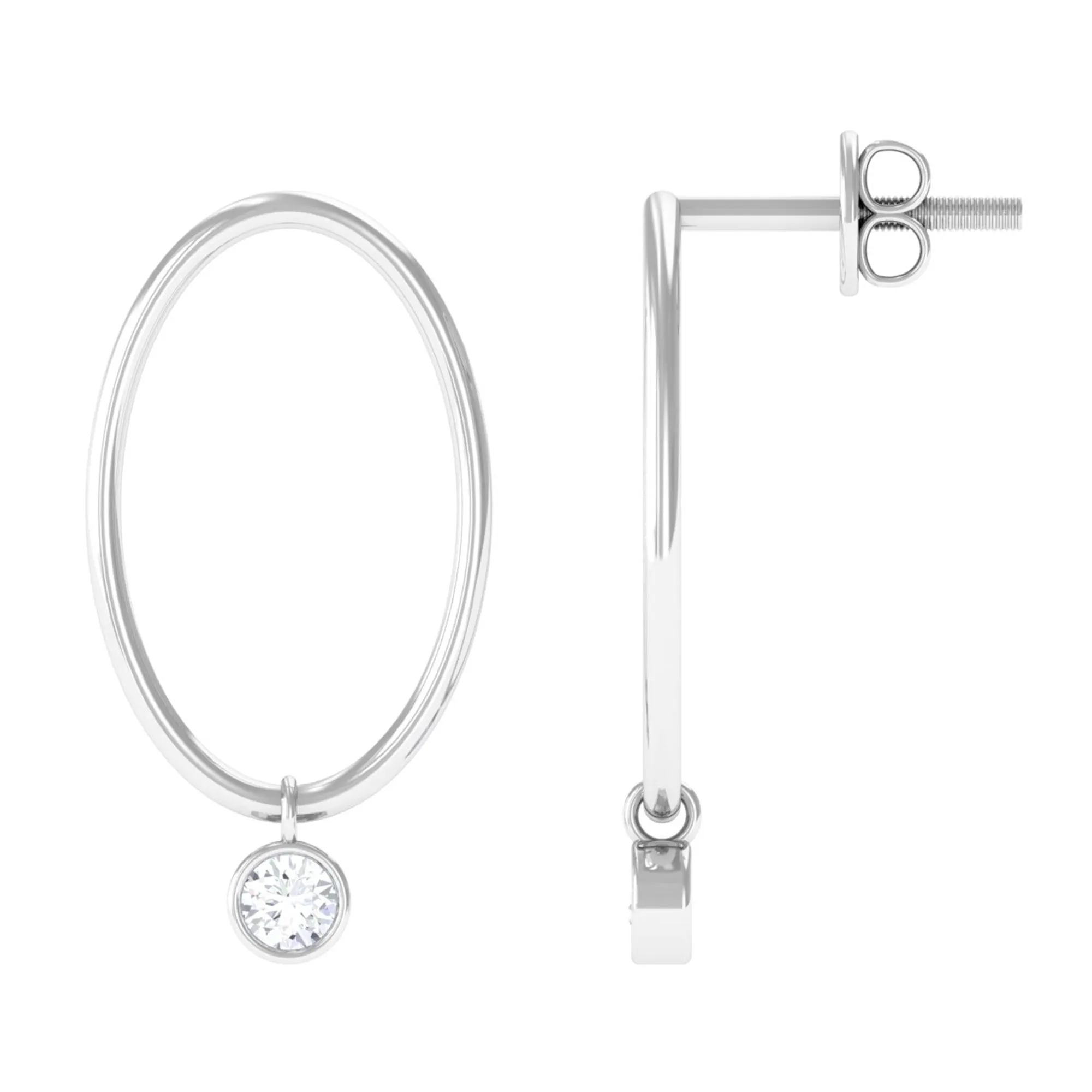 Bezel Set Moissanite Front Facing Hoop Drop Earrings