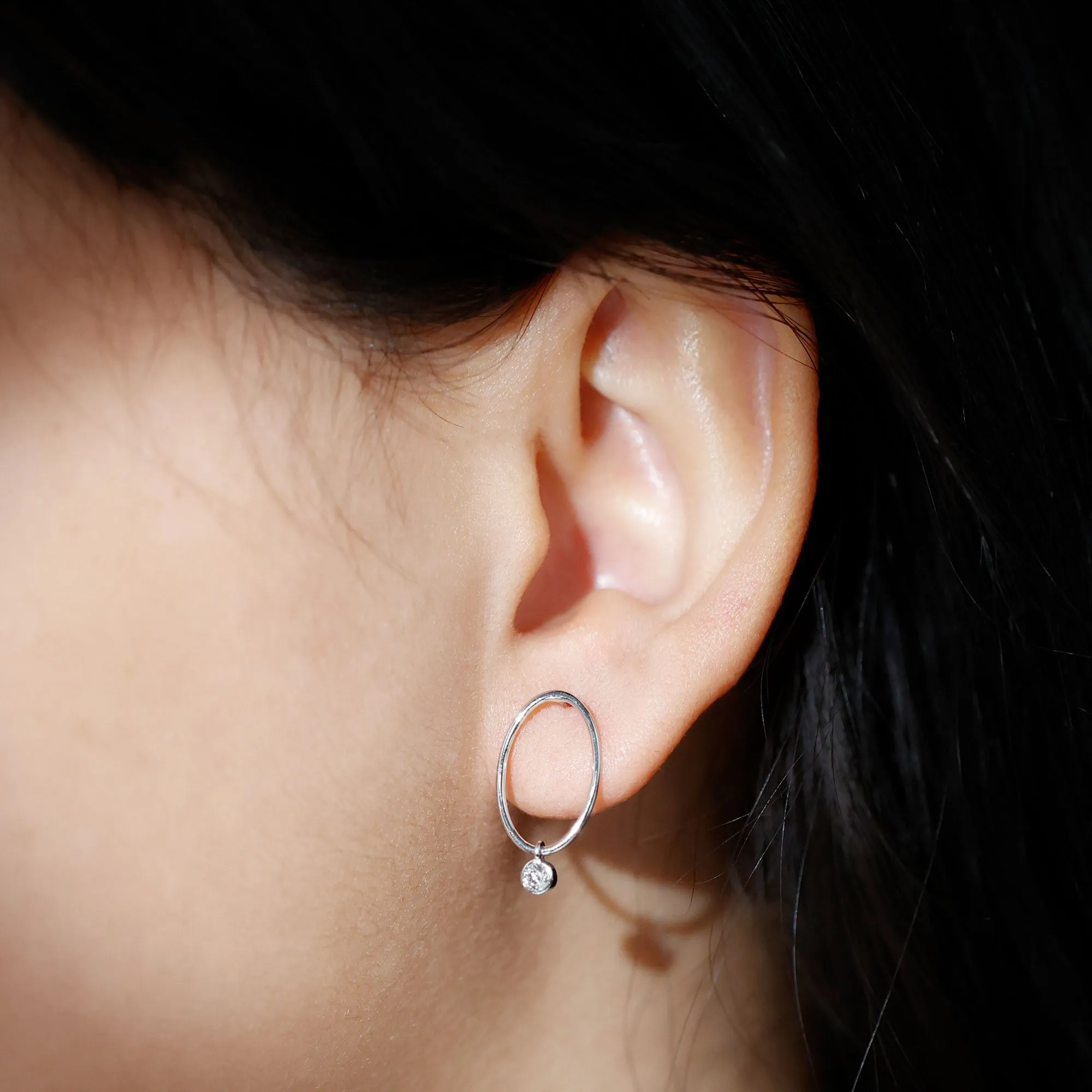 Bezel Set Moissanite Front Facing Hoop Drop Earrings
