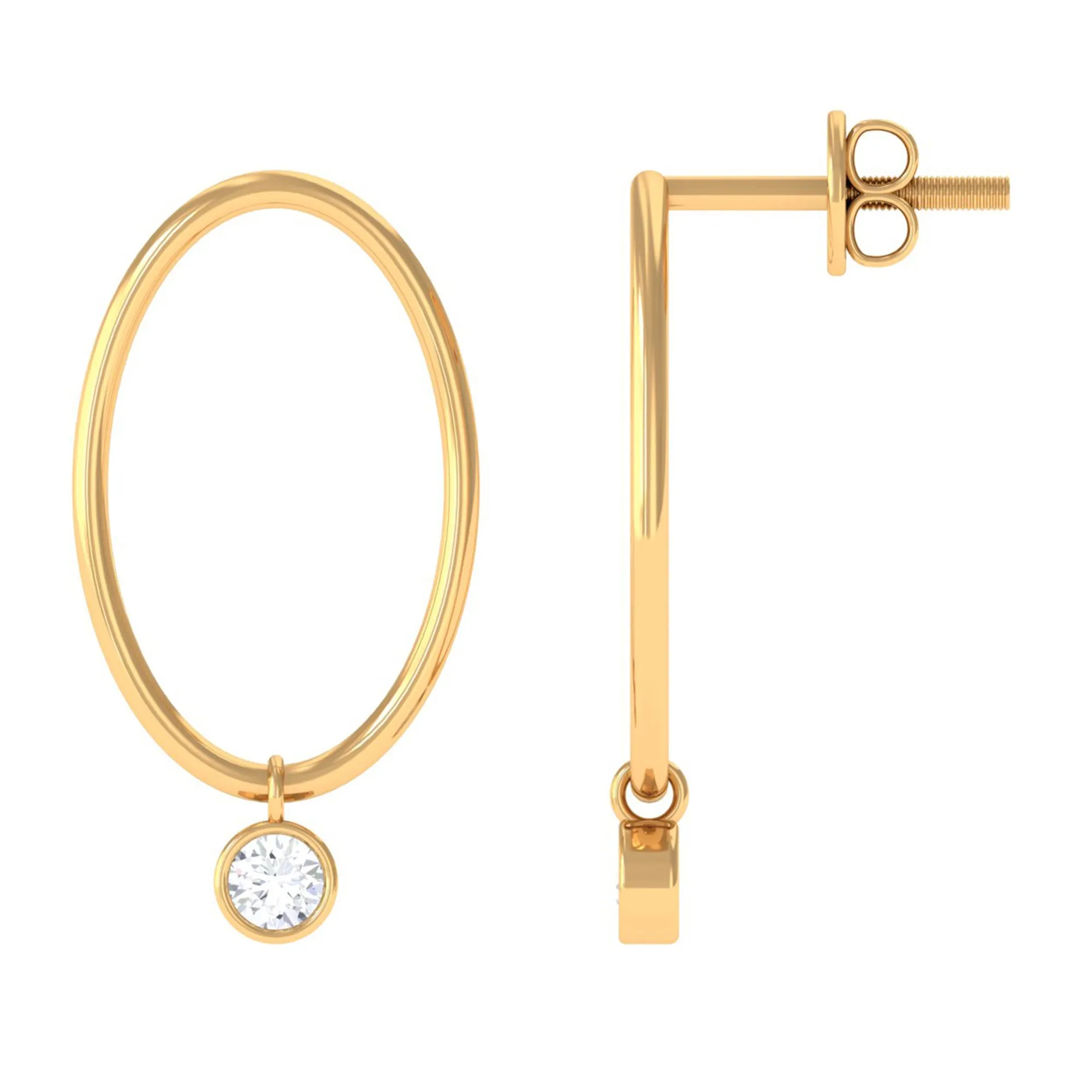 Bezel Set Moissanite Front Facing Hoop Drop Earrings