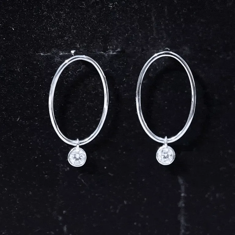 Bezel Set Moissanite Front Facing Hoop Drop Earrings