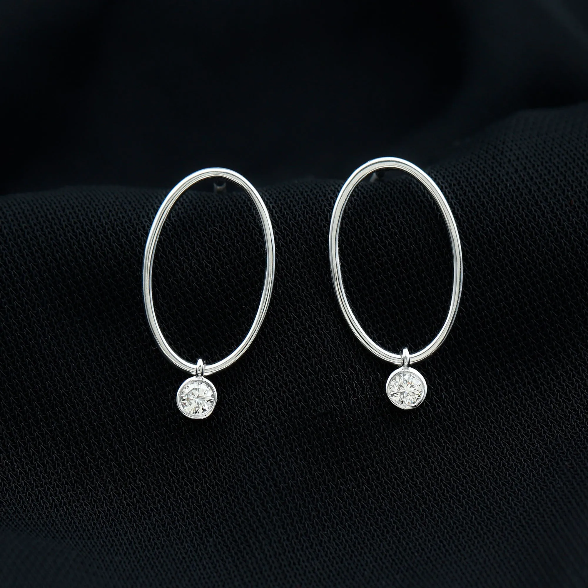 Bezel Set Moissanite Front Facing Hoop Drop Earrings