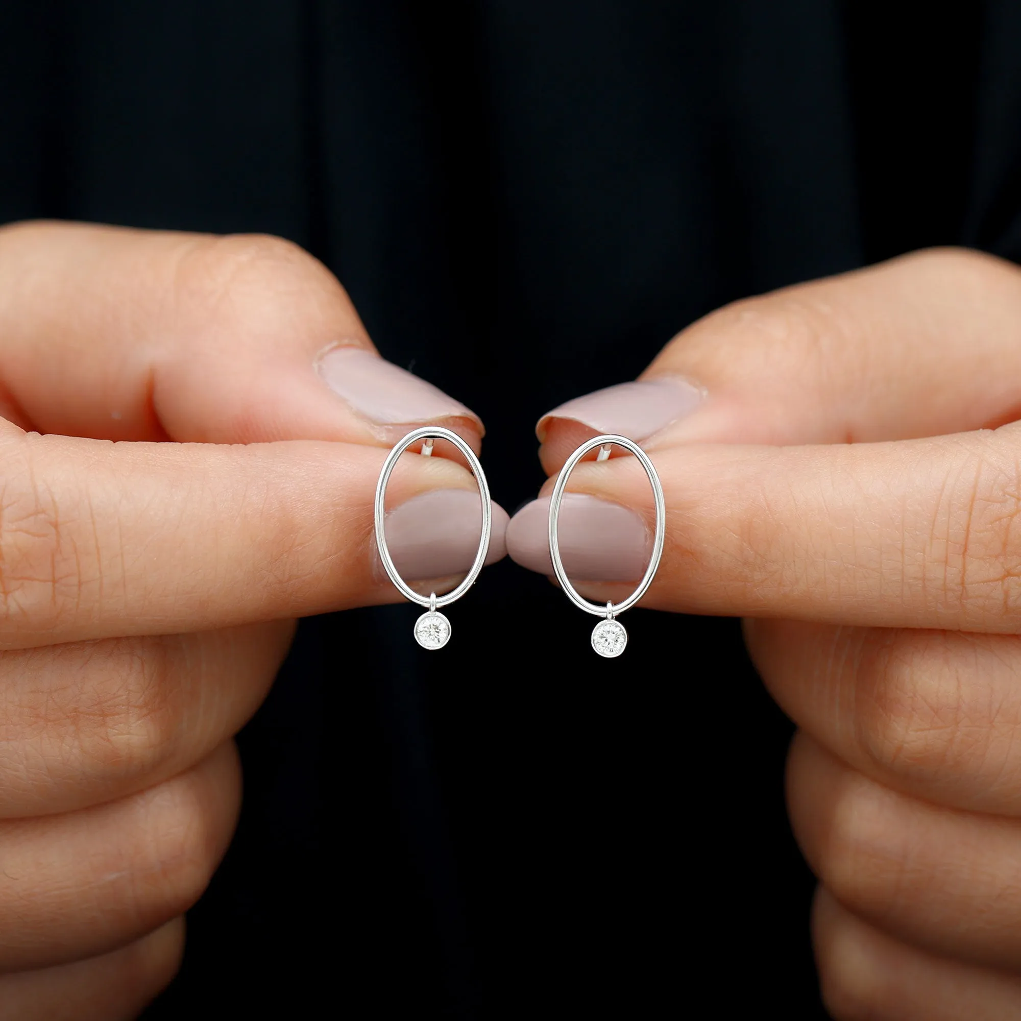 Bezel Set Moissanite Front Facing Hoop Drop Earrings
