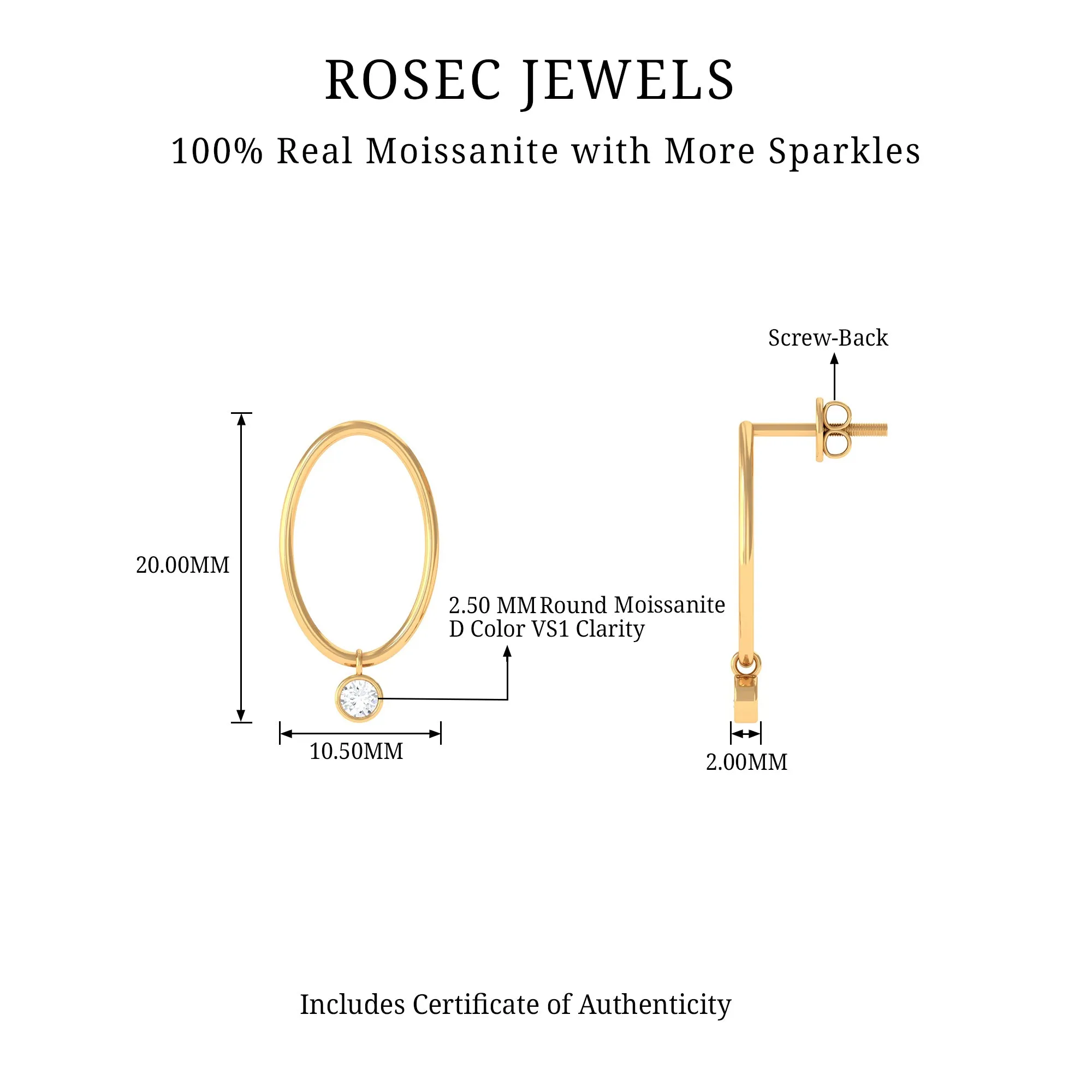 Bezel Set Moissanite Front Facing Hoop Drop Earrings