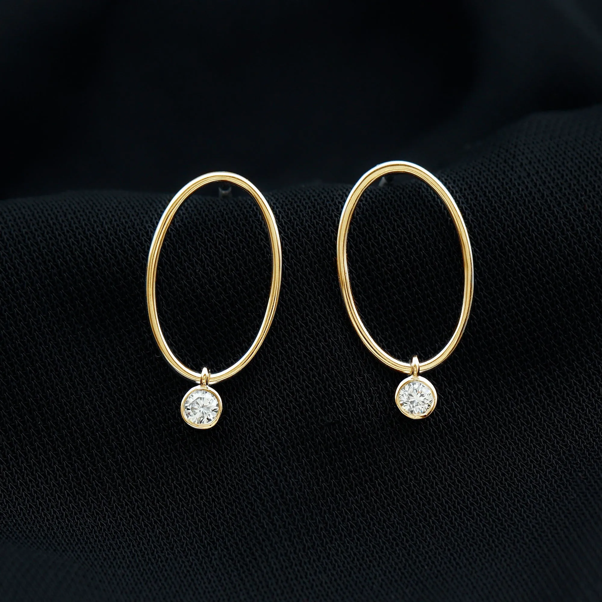 Bezel Set Moissanite Front Facing Hoop Drop Earrings