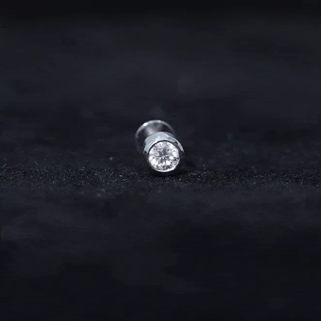 Bezel Set Round Moissanite Earring for Tragus Piercing