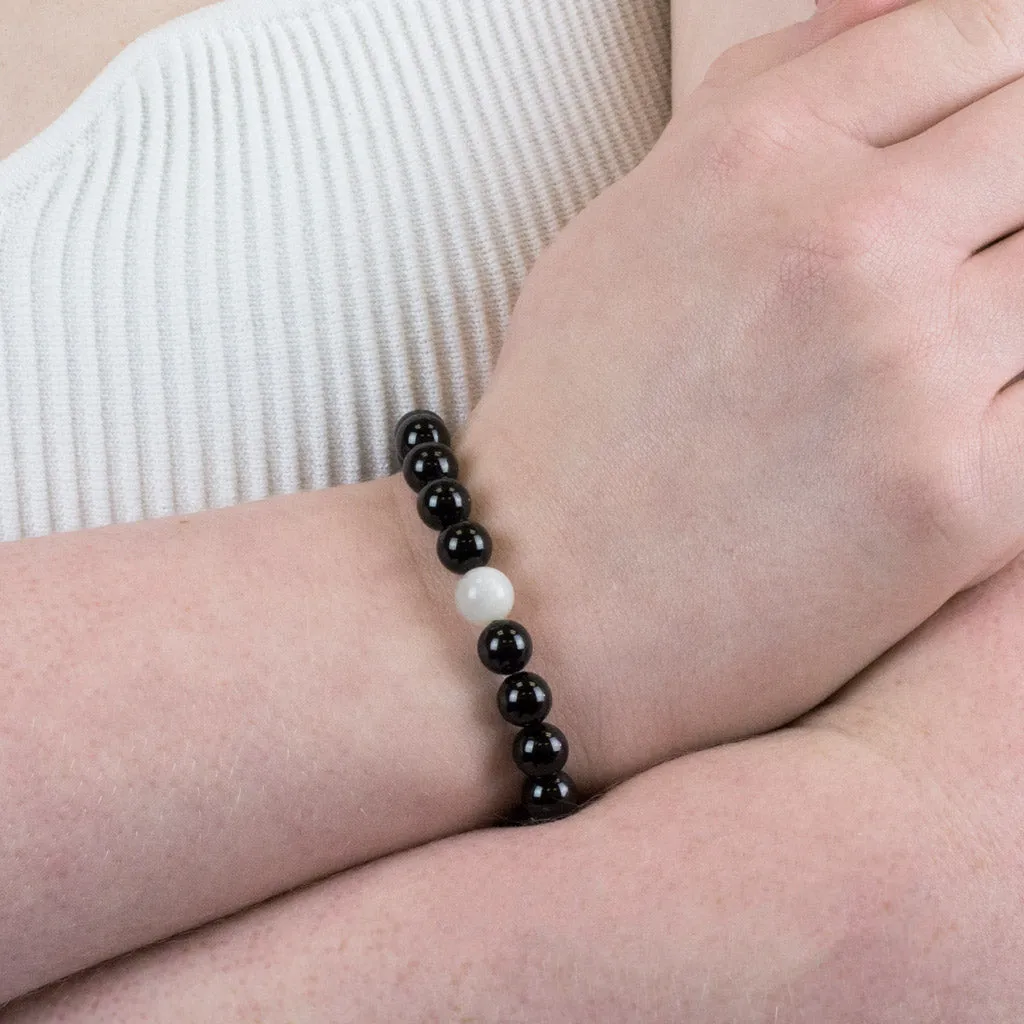 Black Tourmaline and White Moonstone Bead Bracelet
