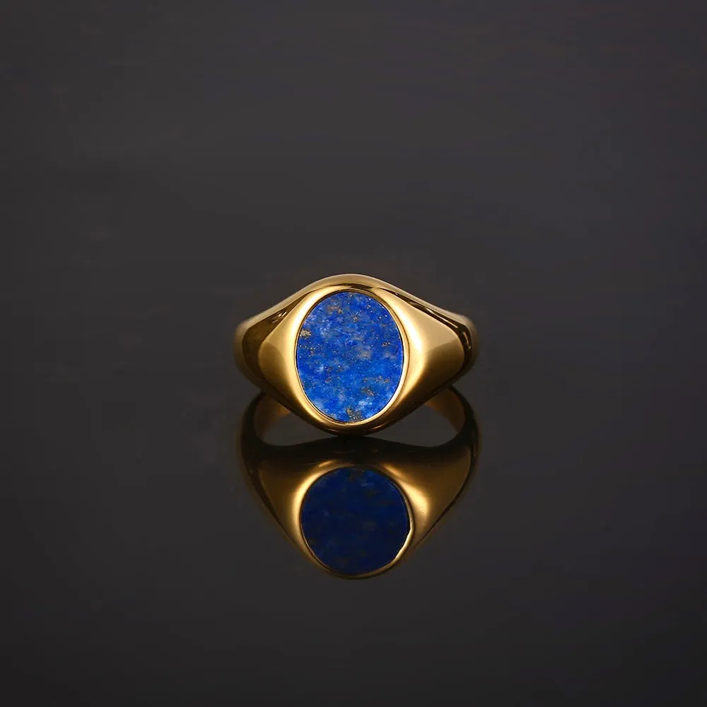 Blue Lapis Lazuli Signet Ring - Gold