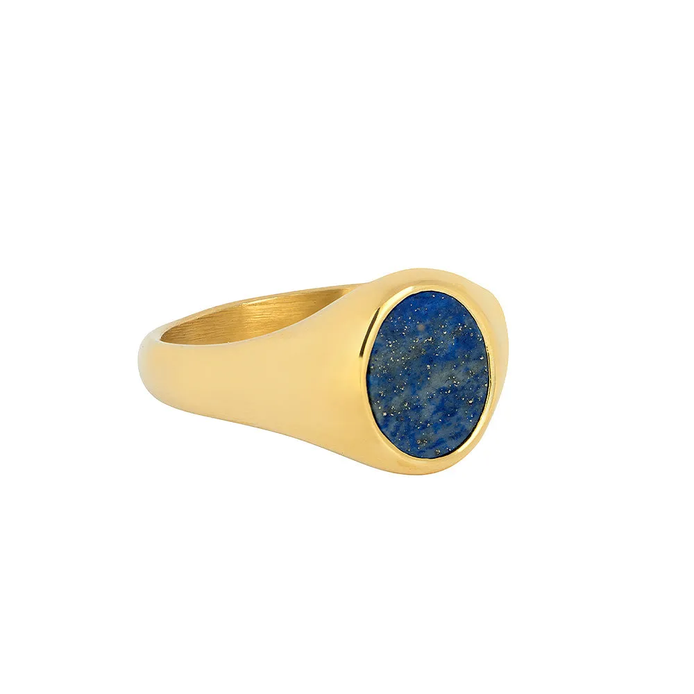 Blue Lapis Lazuli Signet Ring - Gold