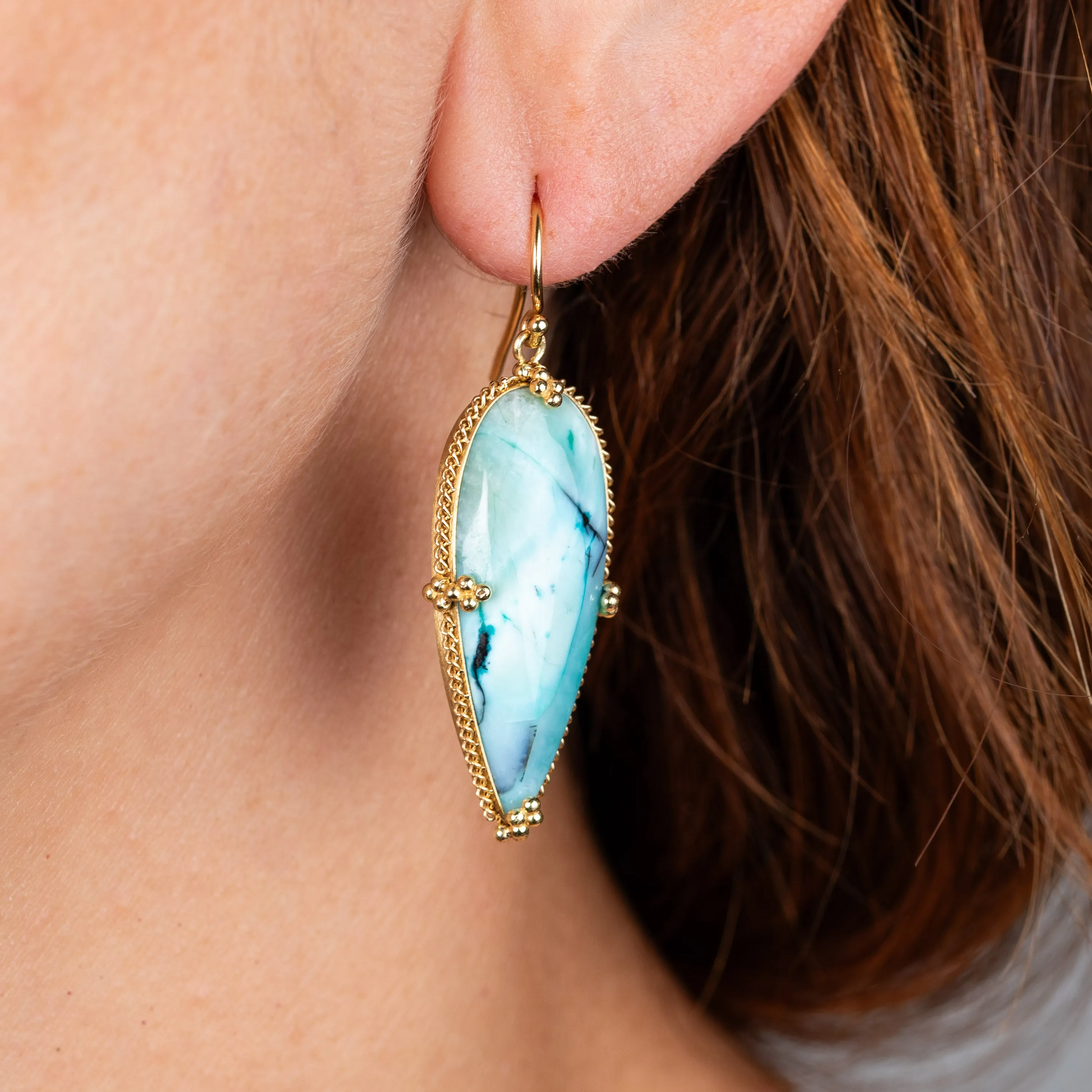 Blue Opal Petrified Wood Earrings
