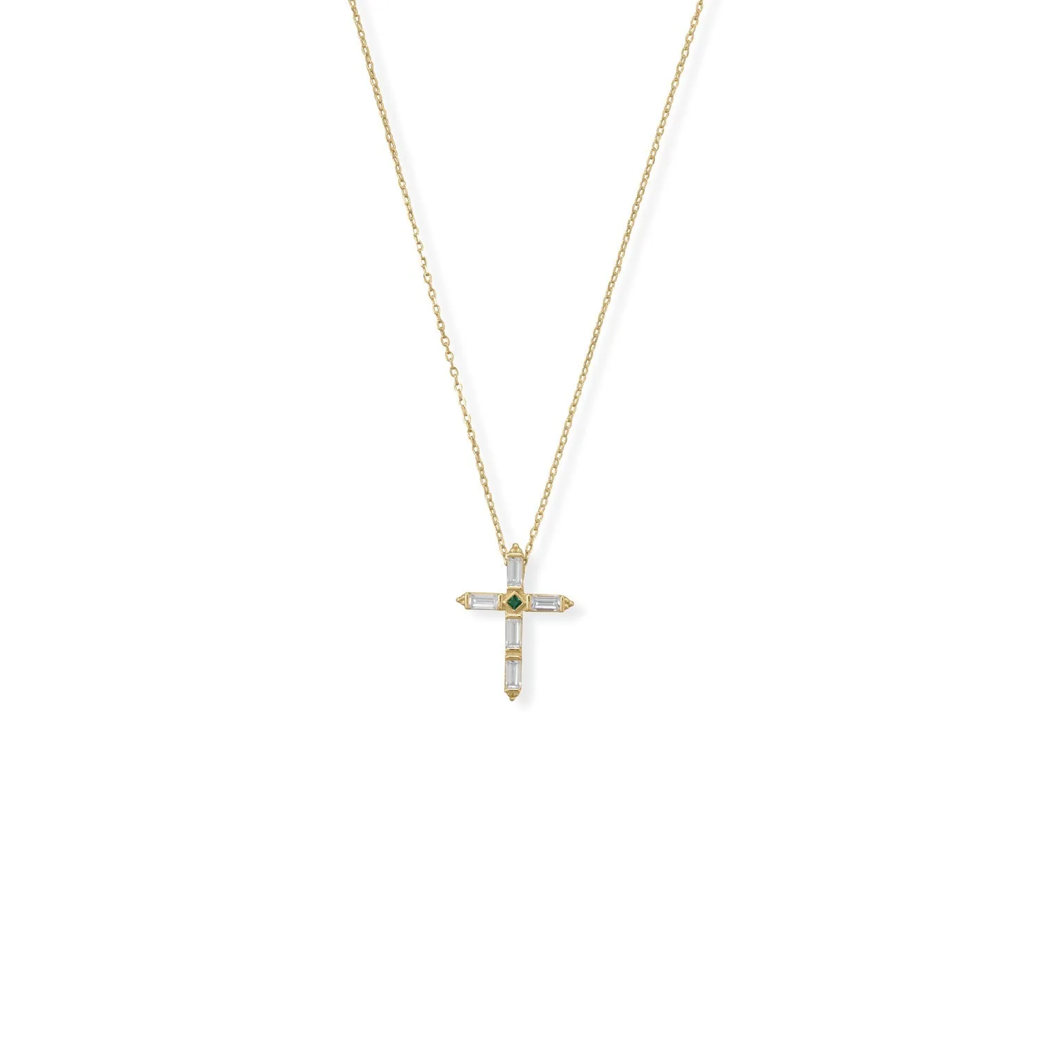 Bodacious Baguettes! 16"   2" White and Green CZ Cross Necklace