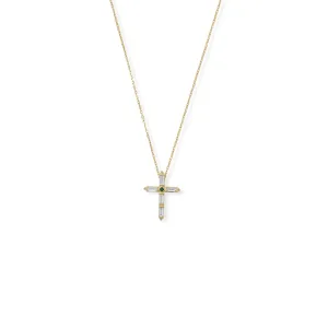 Bodacious Baguettes! 16"   2" White and Green CZ Cross Necklace