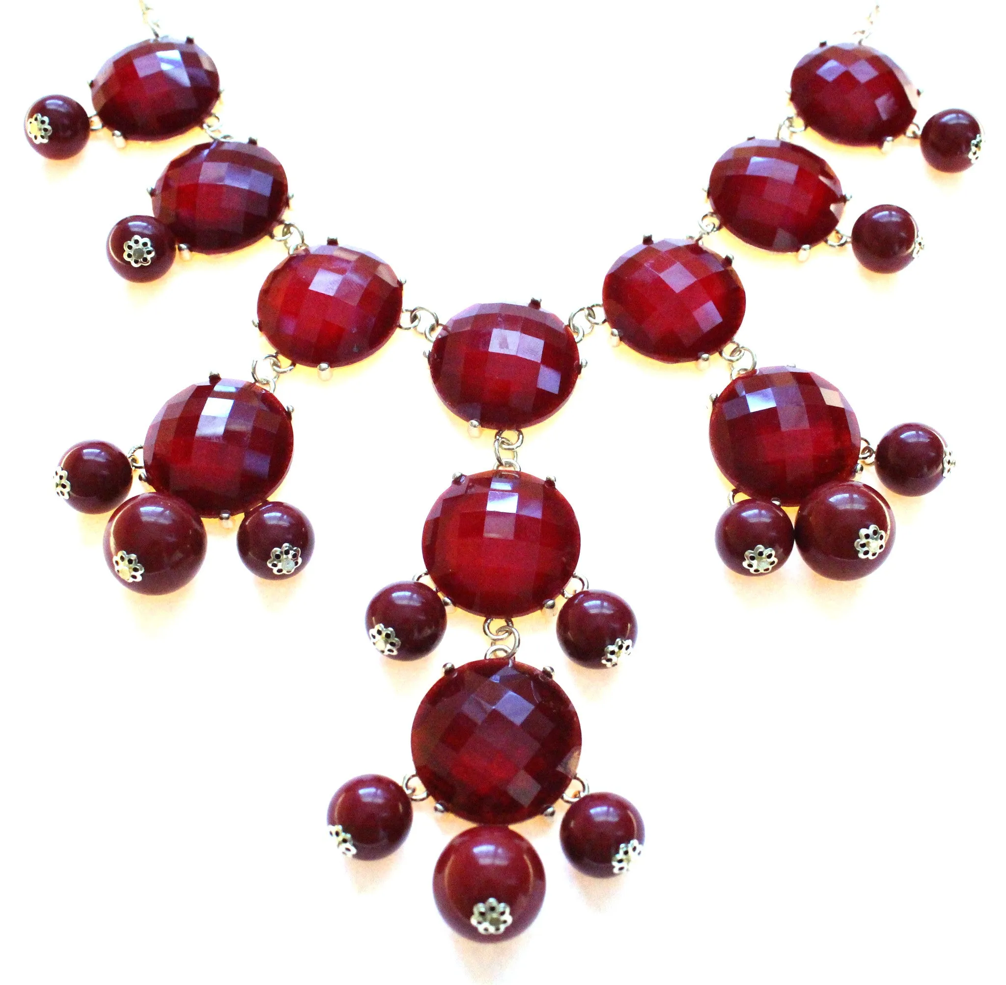 Bubble JEWELED Statement Necklace- Burgundy