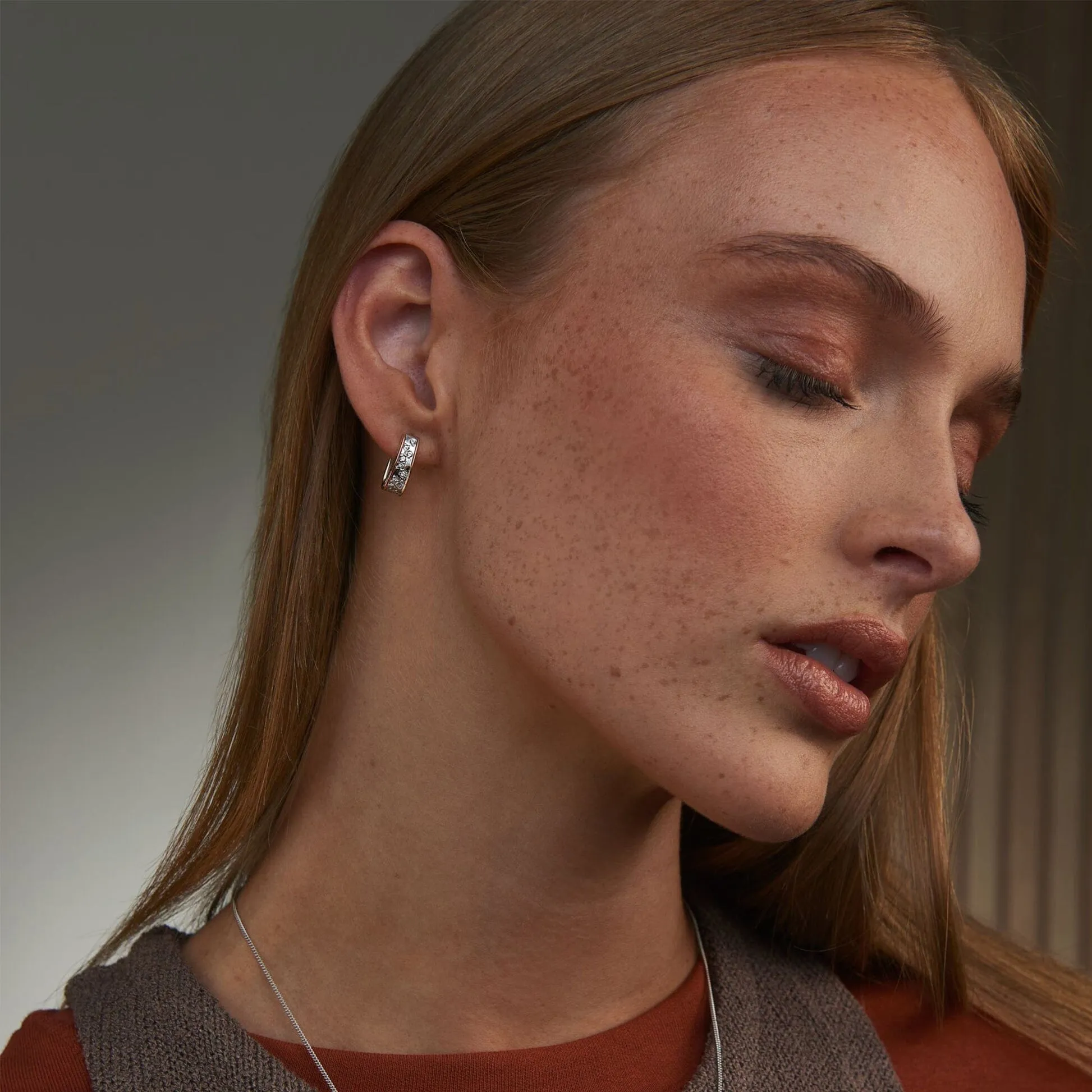 Cariad Sparkle Half Hoop Earrings - Silver/Rose - 3SCCBE01
