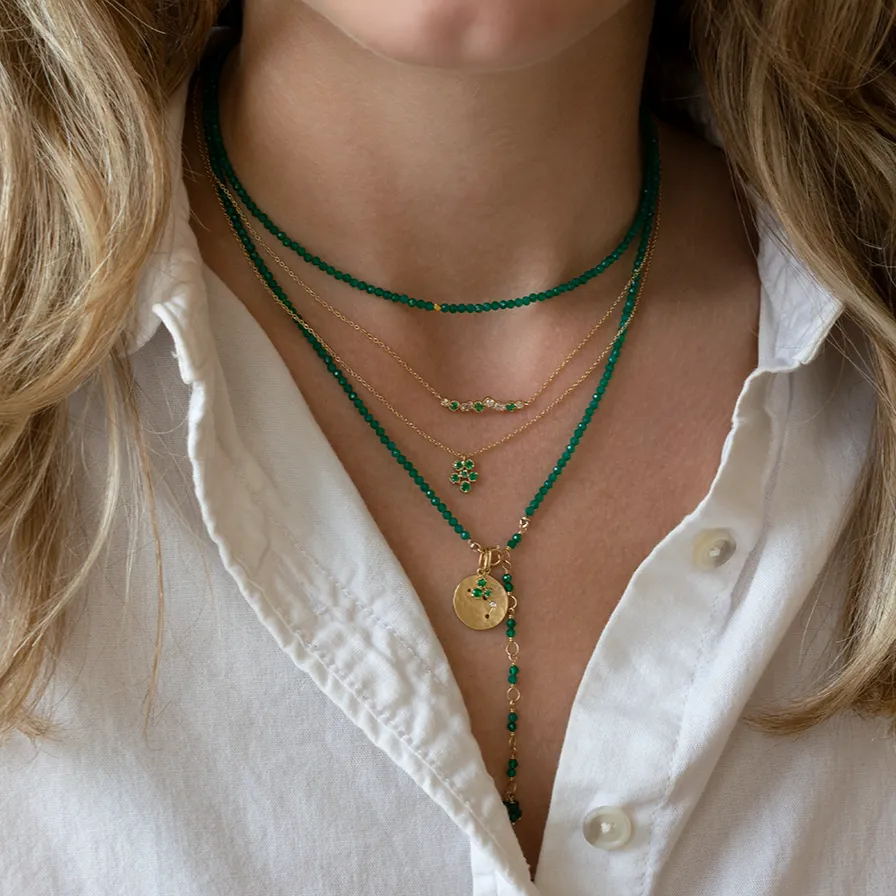 Cascade Diamond And Emerald Bar Necklace