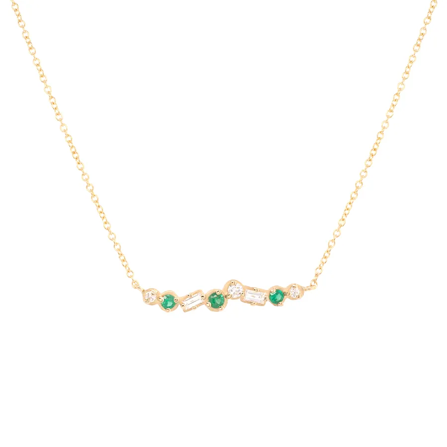 Cascade Diamond And Emerald Bar Necklace