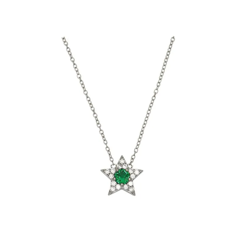 Celeste Mini Star Necklace Emerald Green, Clear CZ and Recycled Silver