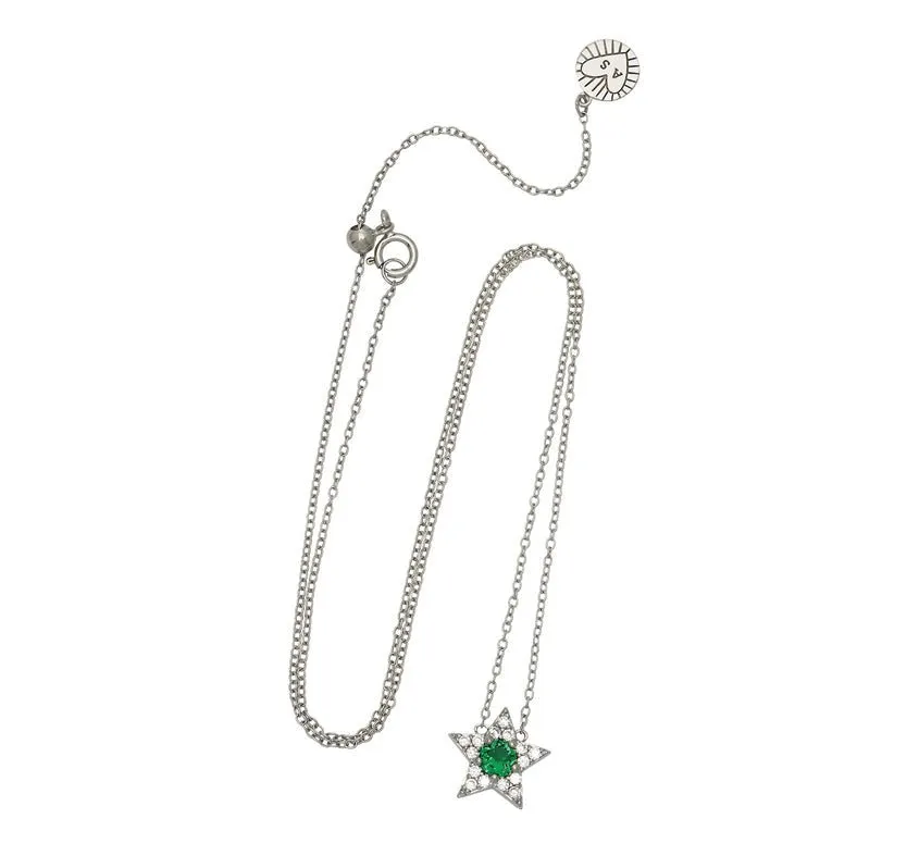 Celeste Mini Star Necklace Emerald Green, Clear CZ and Recycled Silver