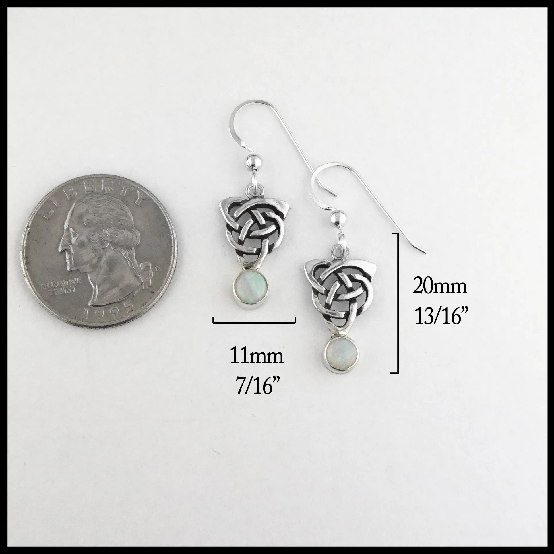 Celtic Knot Drop Earrings with Opal