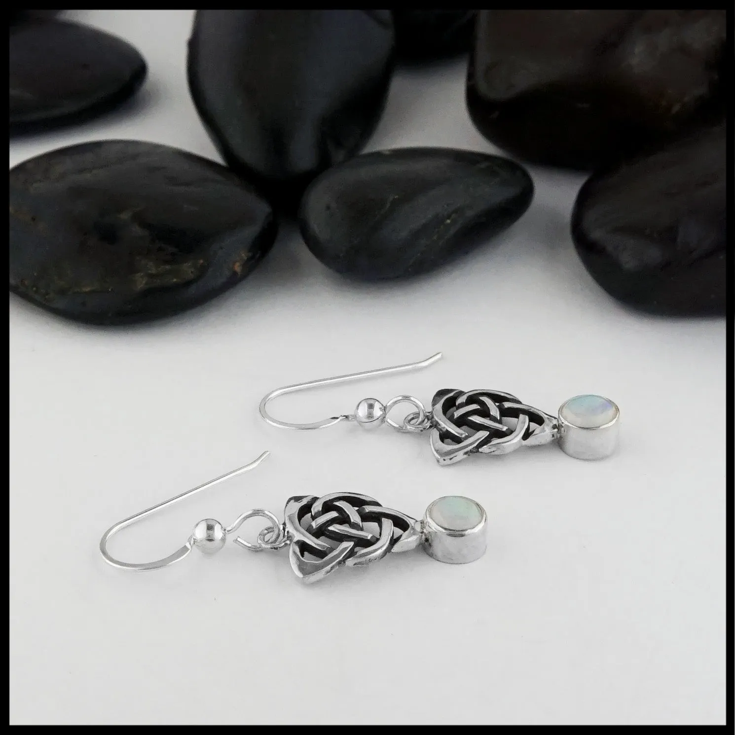 Celtic Knot Drop Earrings with Opal