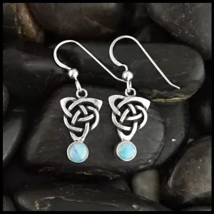 Celtic Knot Drop Earrings with Opal