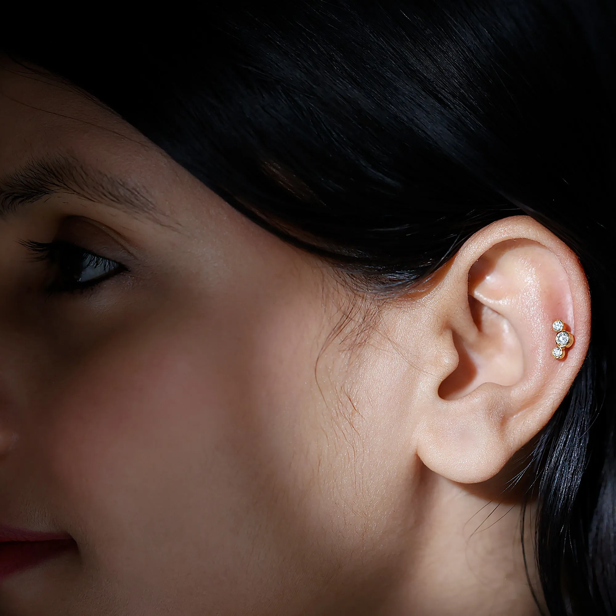 Certified Moissanite Three Stone Crawler Helix Earring