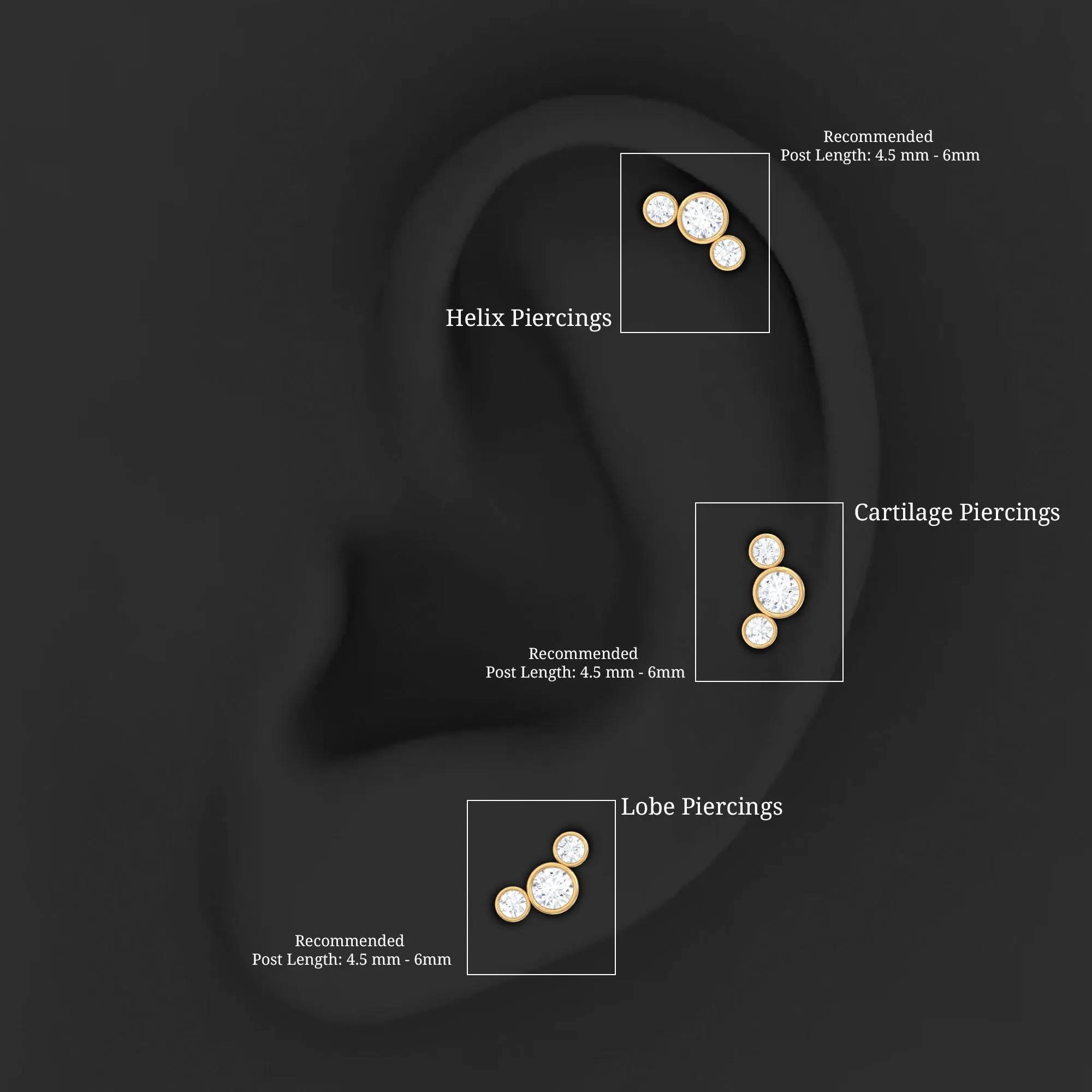 Certified Moissanite Three Stone Crawler Helix Earring