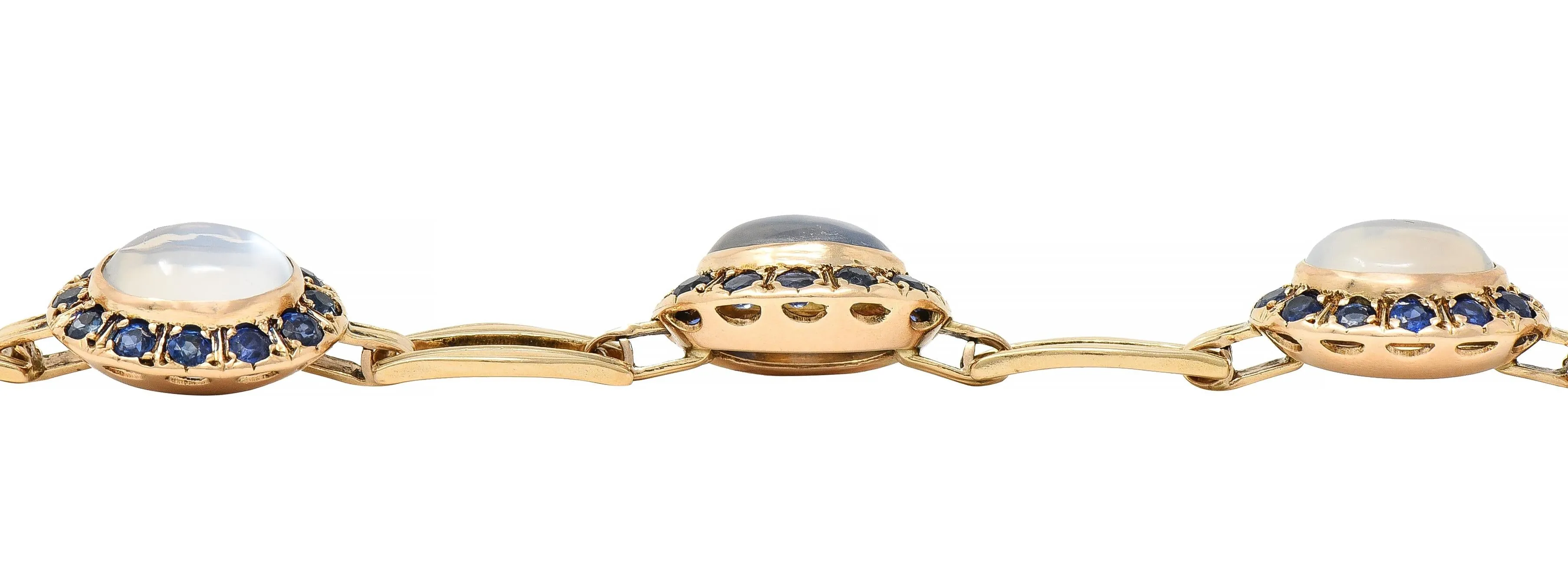 Church & Co. Mid-Century 4.80 CTW Sapphire Moonstone 14 Karat Yellow Gold Vintage Link Bracelet